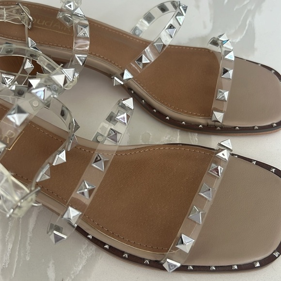 CloudAir Silver Studded Clear Strappy Block Heel Comfort Sandal Womens Sz 7.5 - Picture 10 of 14